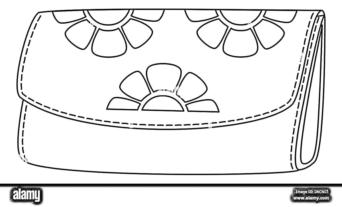 На раскраске изображено: Кошелек, Цветочный узор, Аксессуар, Цветы