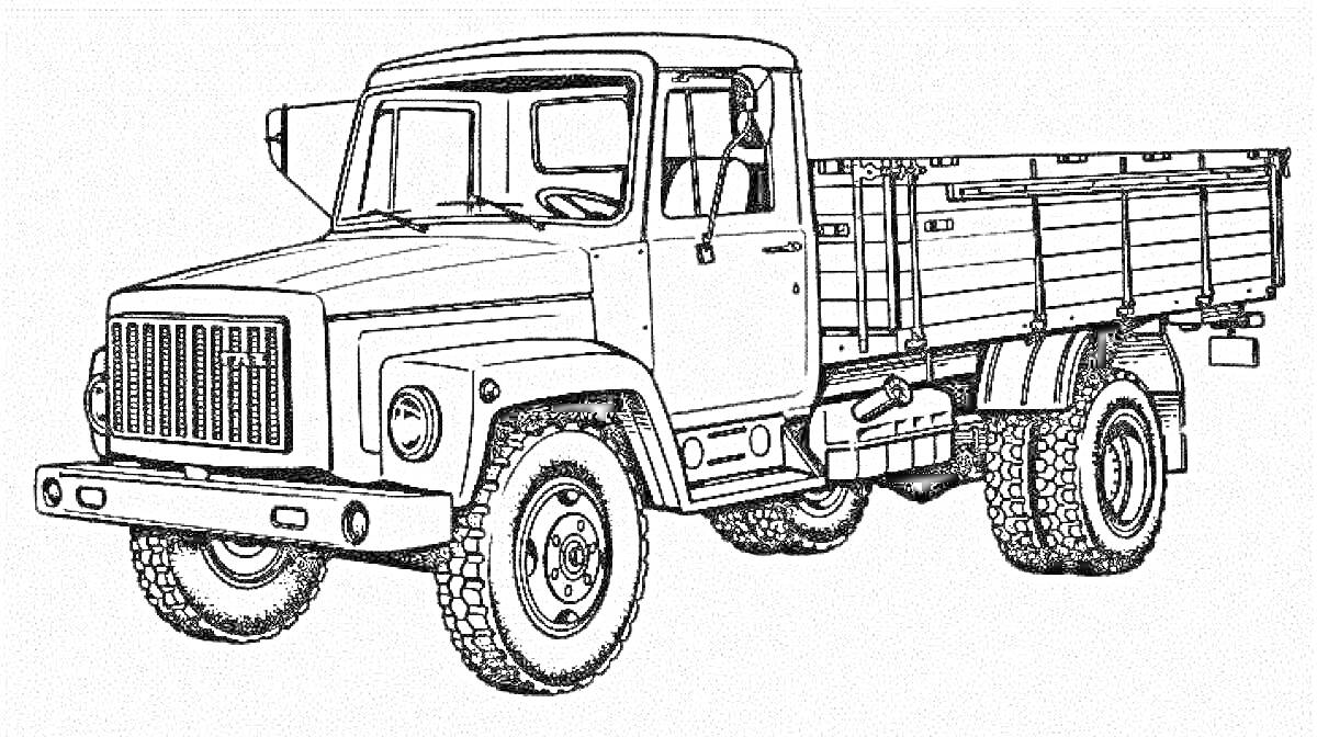 Раскраска Грузовик ГАЗ-66 с бортовым кузовом