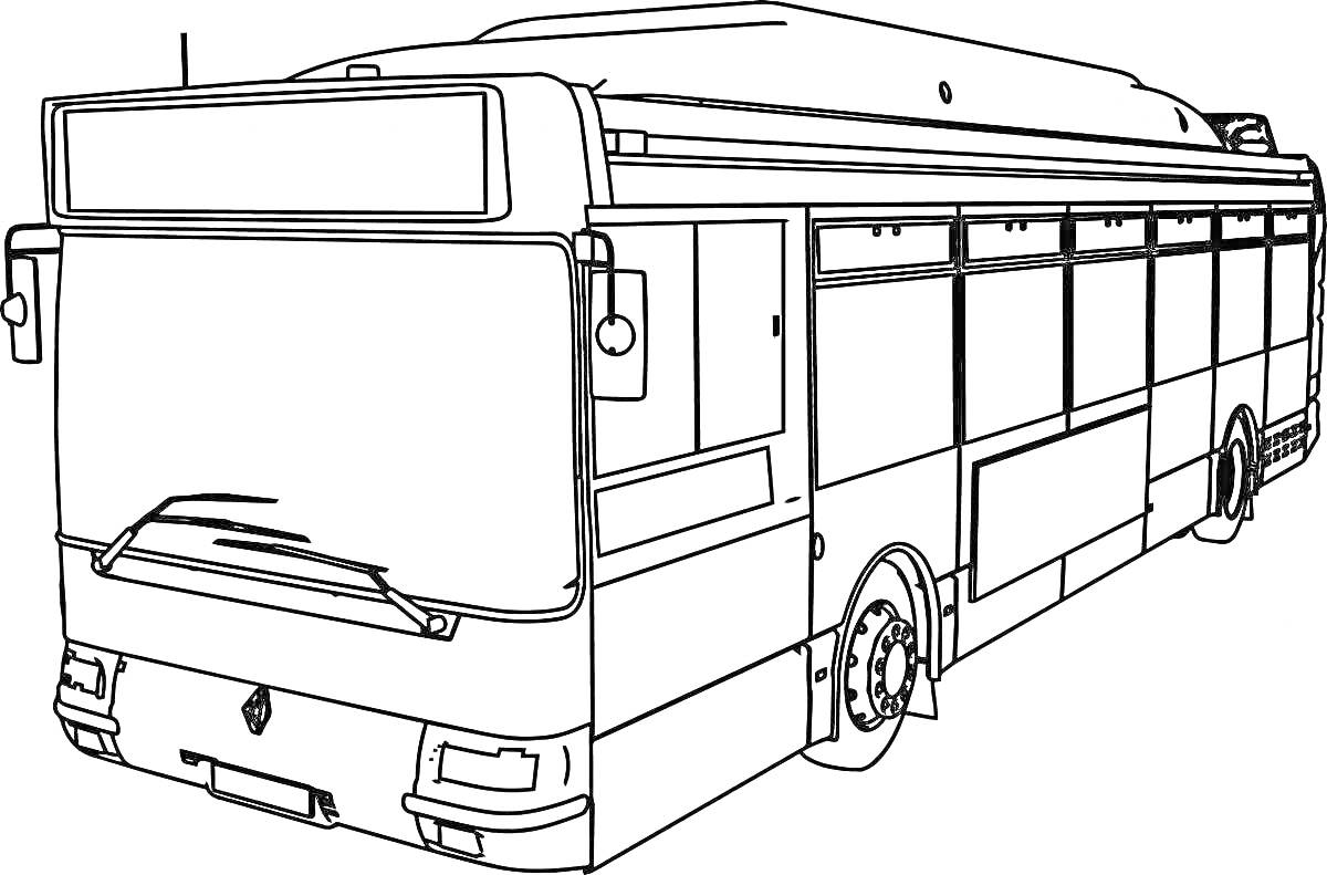 На раскраске изображено: Автобус, Окна, Транспорт, Линии, Боковое зеркало