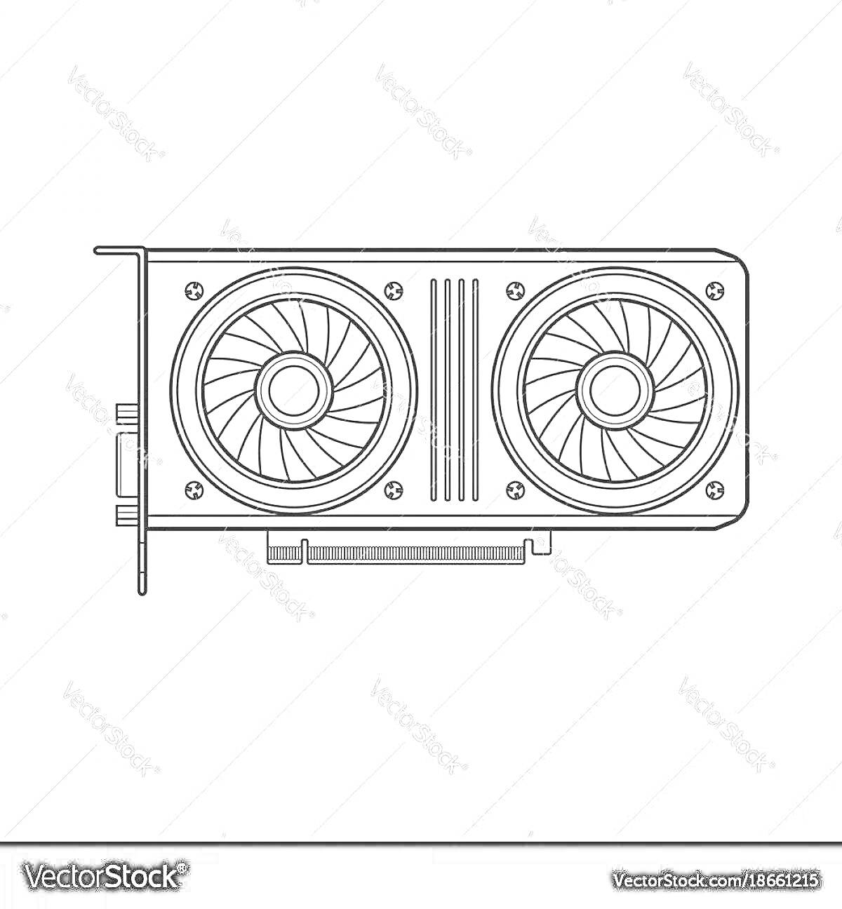 Видеокарта с двумя вентиляторами и интерфейсными разъемами
