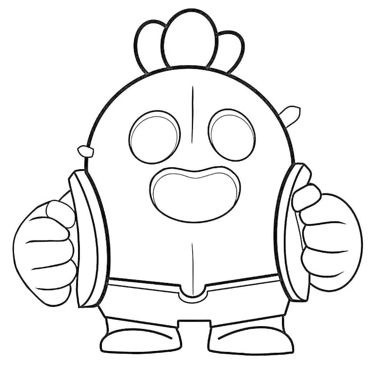 Раскраска персонаж из игры Браво Старс - Честер с большой улыбкой и большими руками