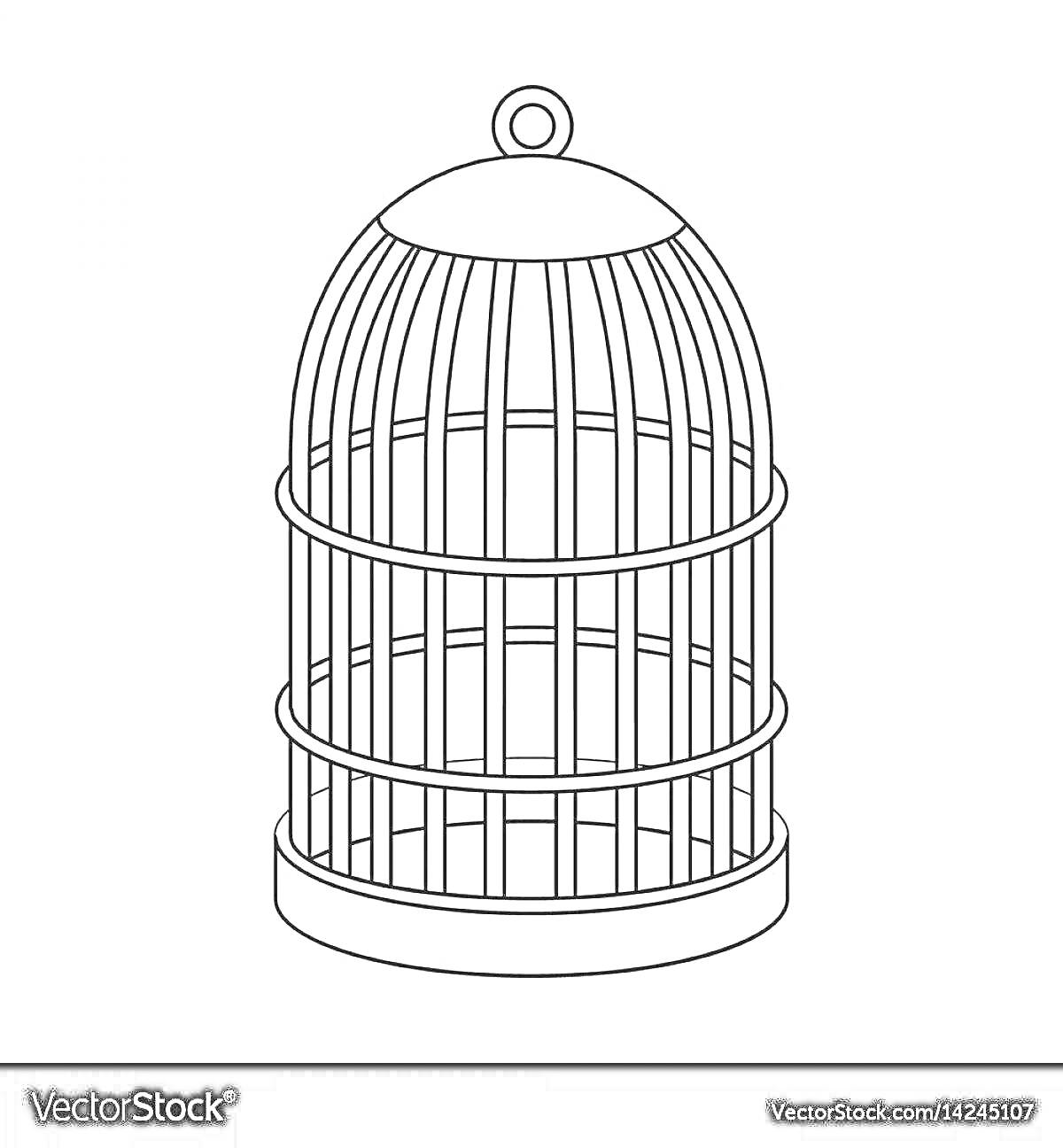 Раскраска Клетка для птиц с куполообразной крышкой и круглым основанием.
