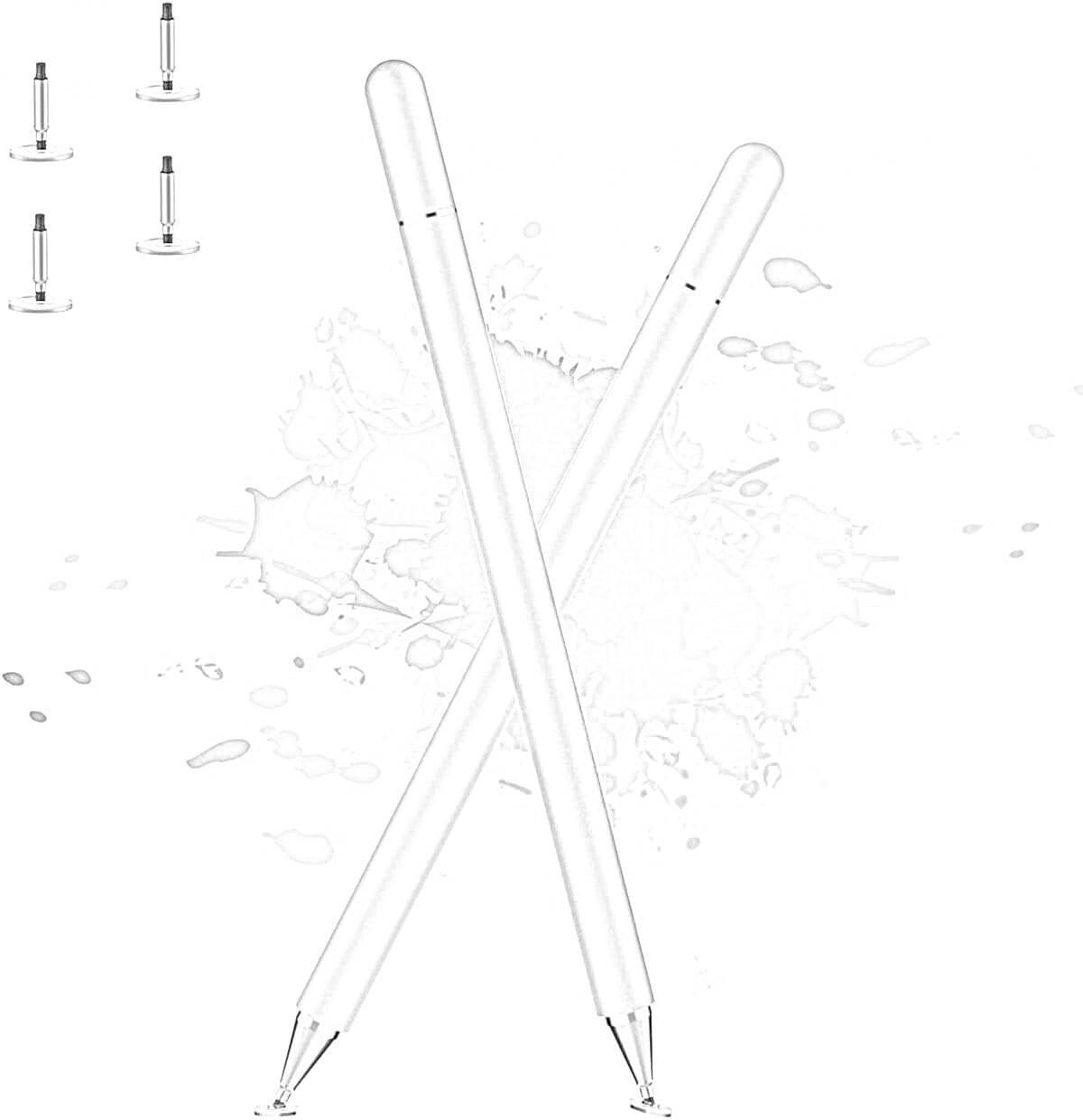 Раскраска Два стилуса и четыре сменные насадки на фоне серого пятна