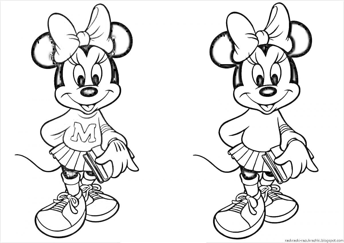Раскраска Две мышки в юбках и с бантиками на голове: одна с буквой 