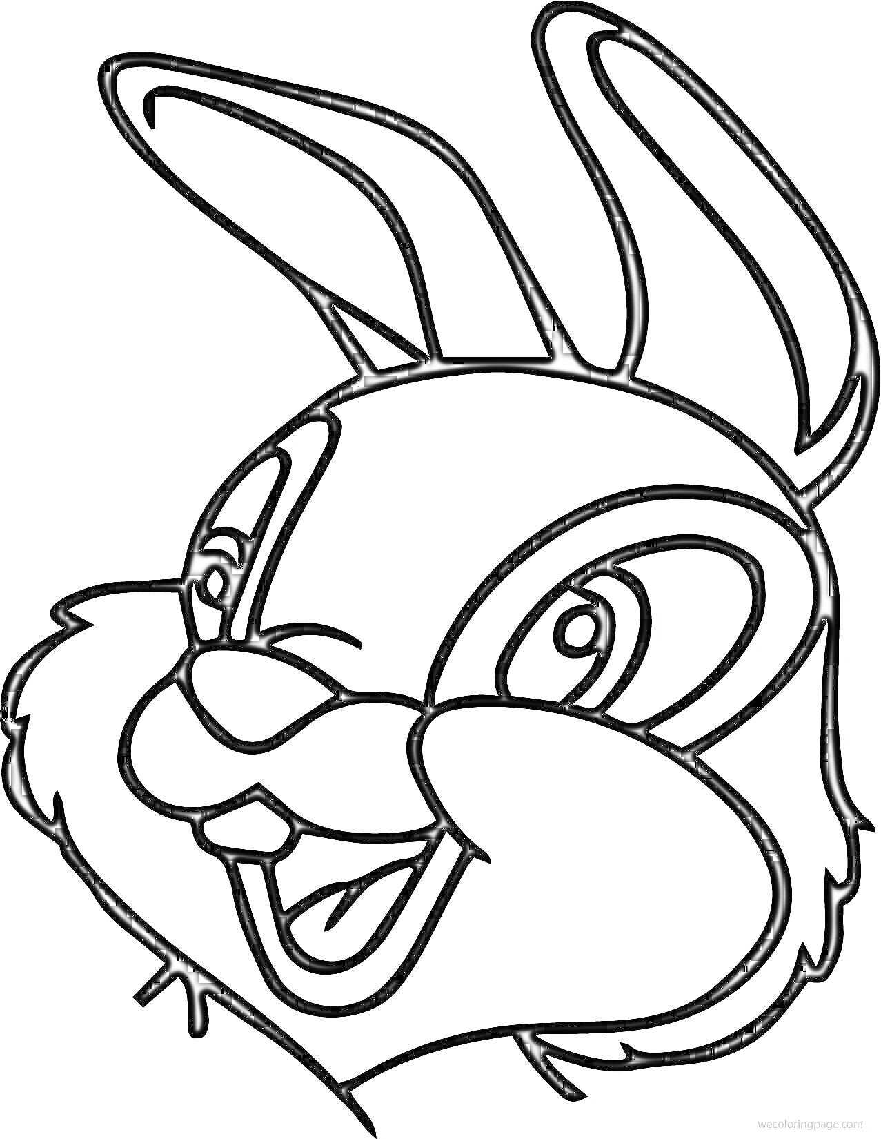 На раскраске изображено: Заяц, Лицо, Уши, Глаза, Открытый рот