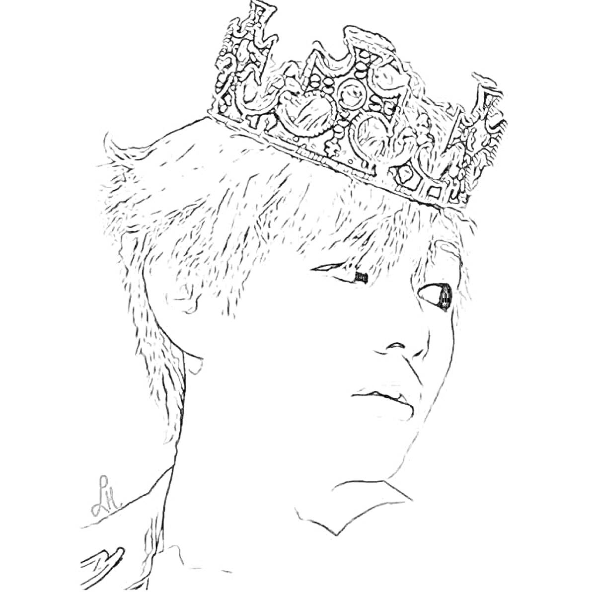 Раскраска Человек в короне с рисунком драгоценностей