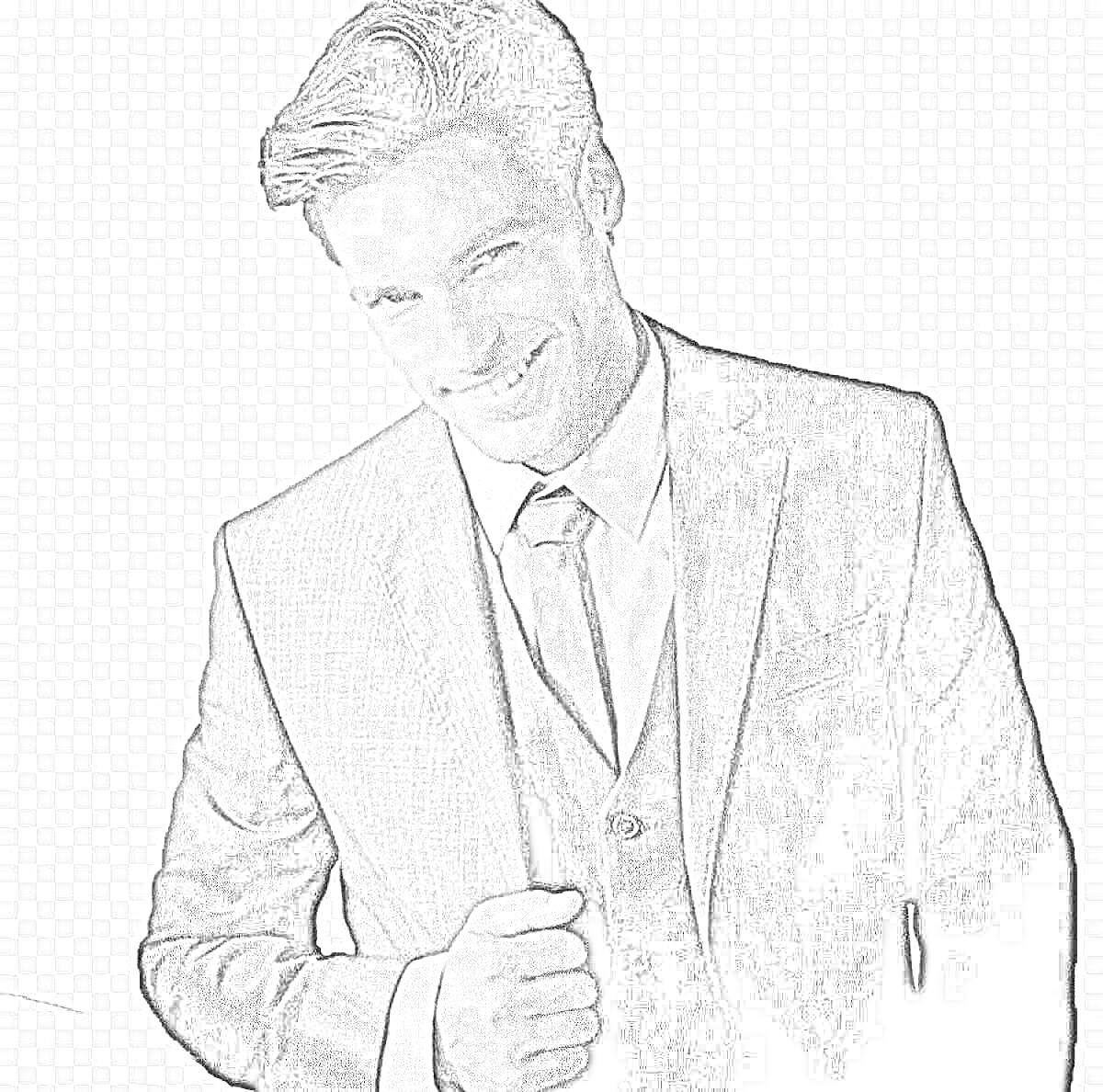 Раскраска Мужчина в костюме с галстуком на прозрачном фоне