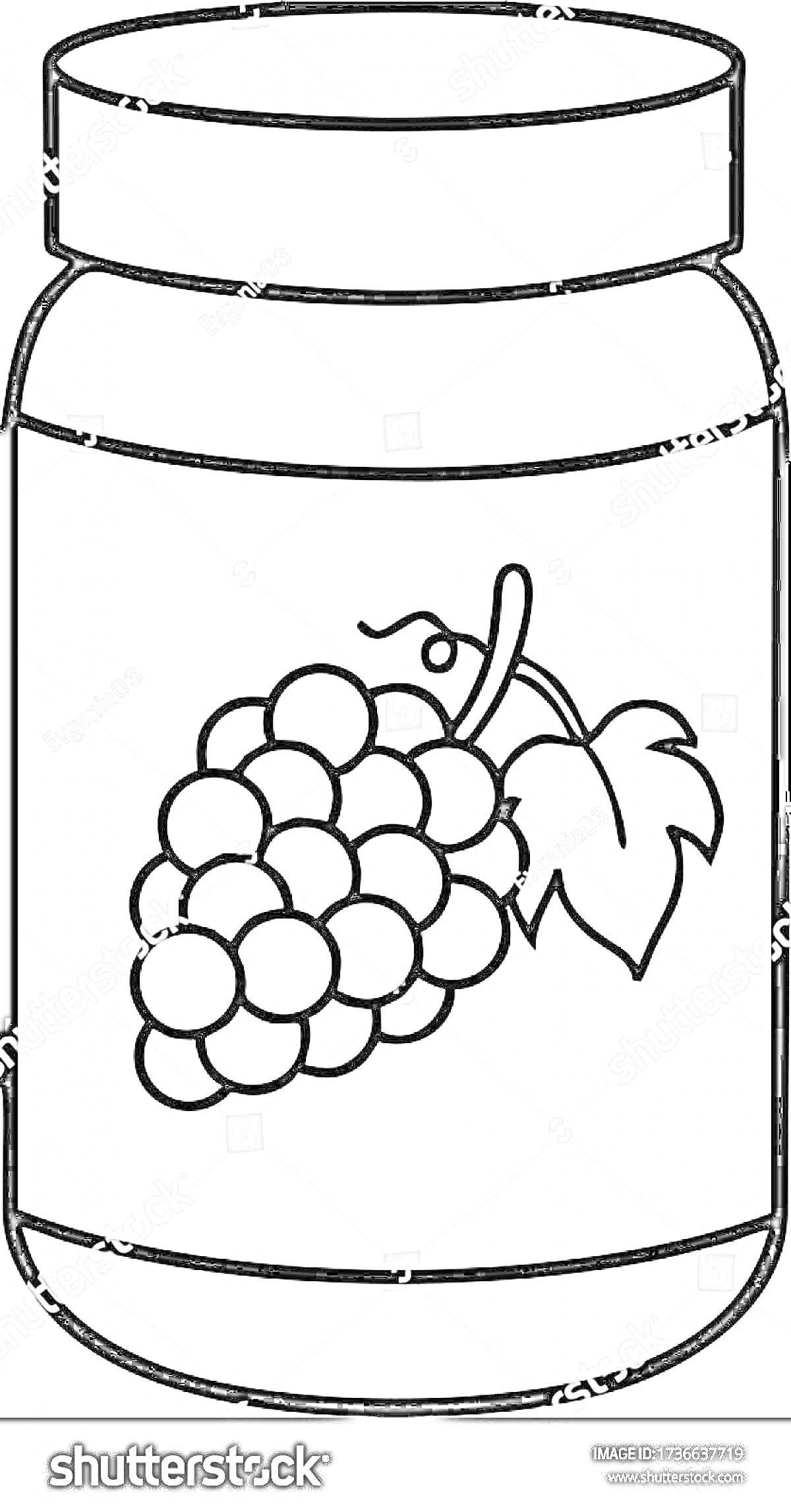 Раскраска Банка с компотом и виноградом на этикетке