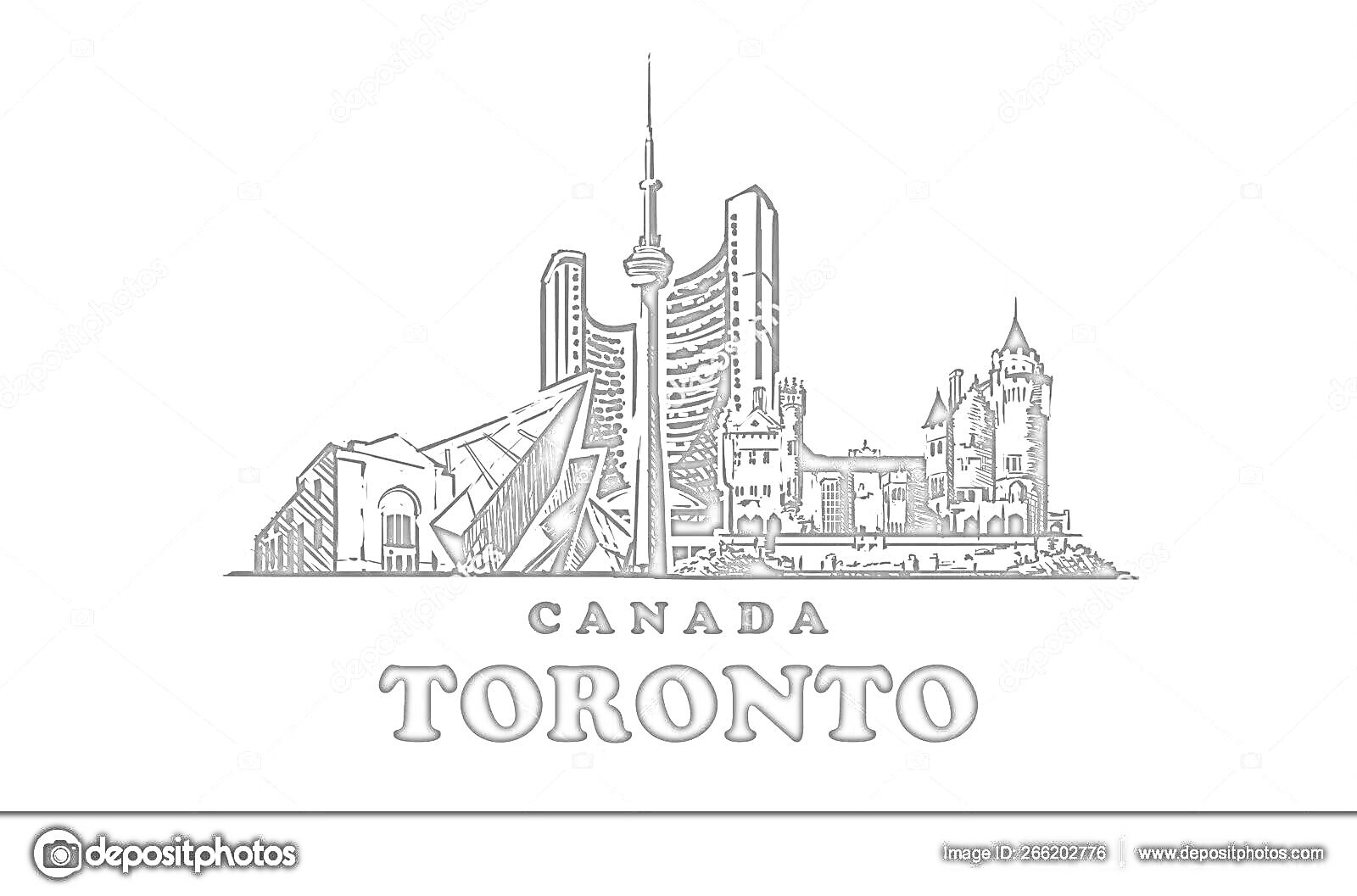 На раскраске изображено: Канада, Исторические здания, Архитектура, Городской пейзаж, Небоскребы, Туризм, Достопримечательности