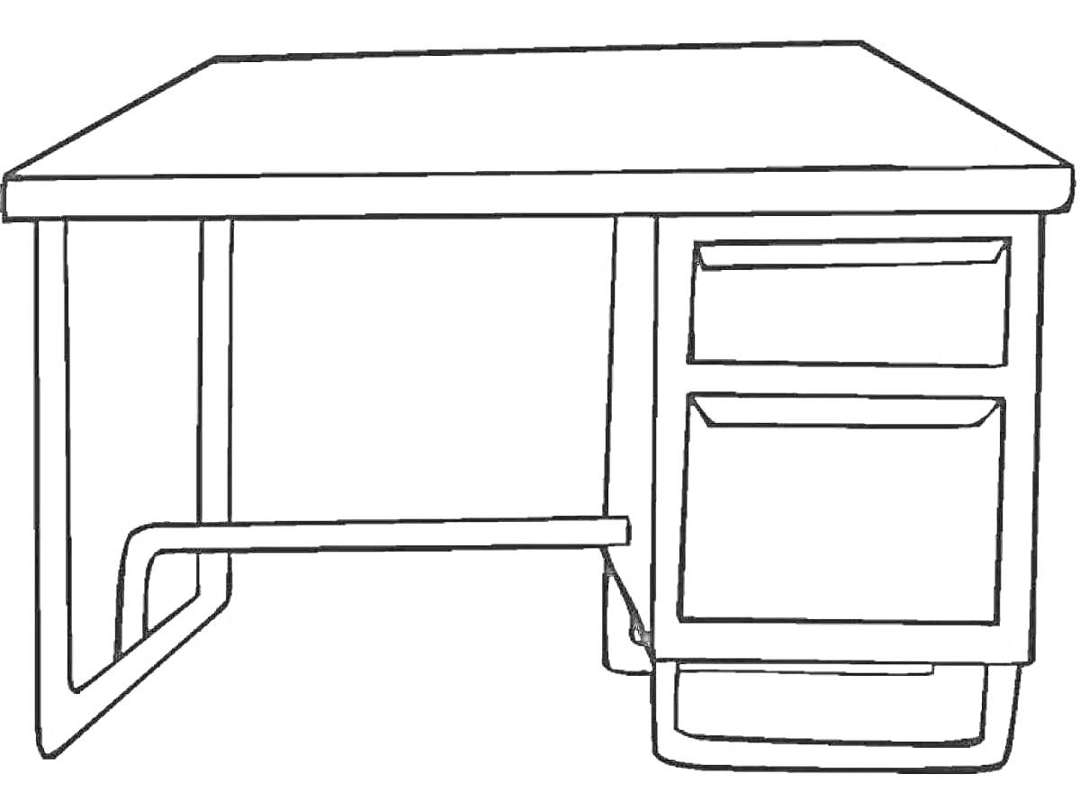 Раскраска Письменный стол с двумя ящиками