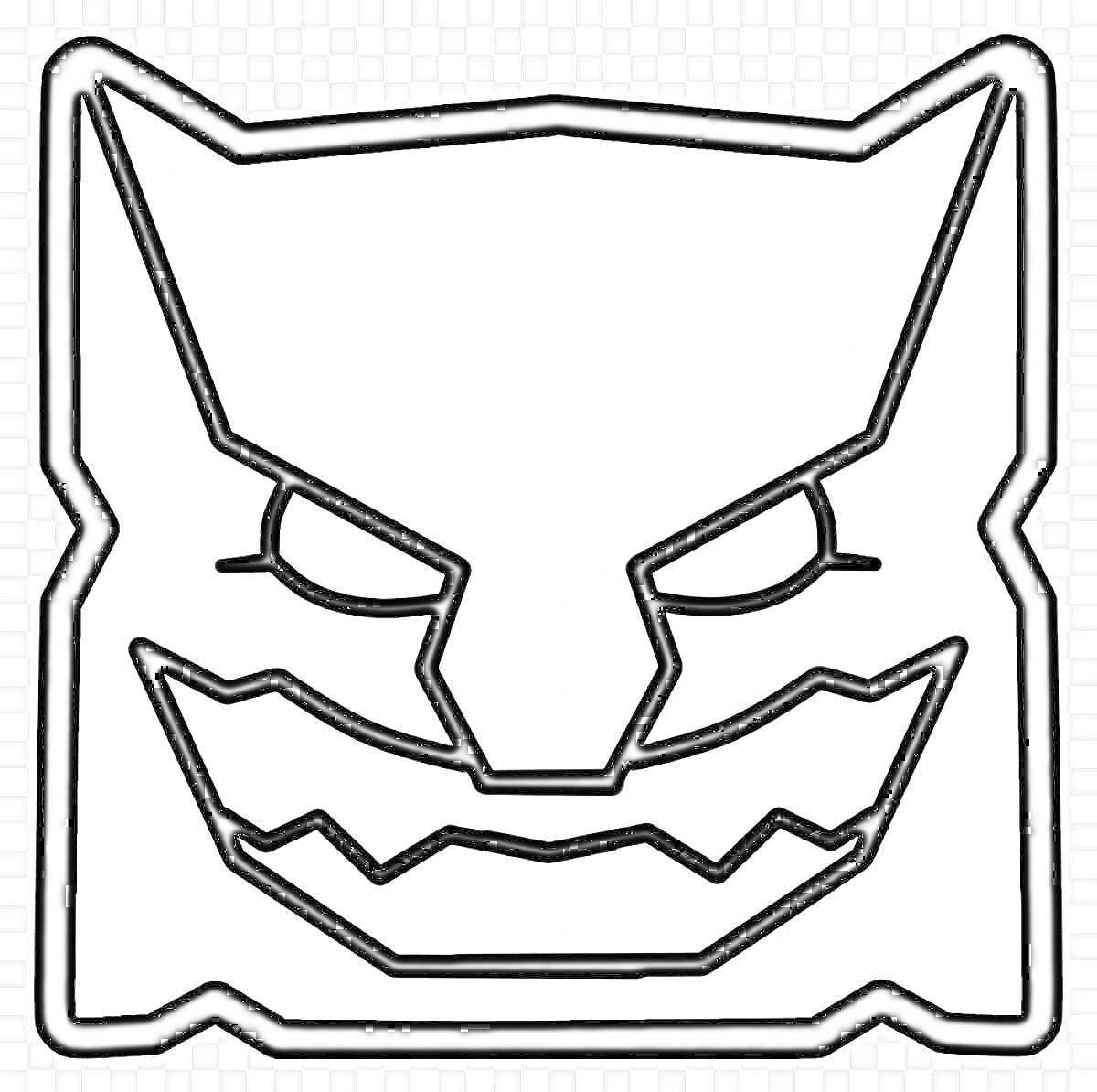 Раскраска Изображение демона с острыми ушами и зубами для раскраски. Элемент игры Geometry Dash.