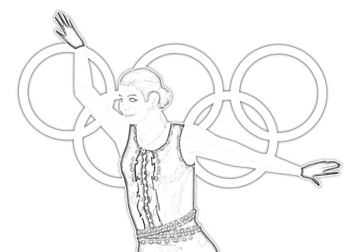 Раскраска Фигуристка на фоне олимпийских колец
