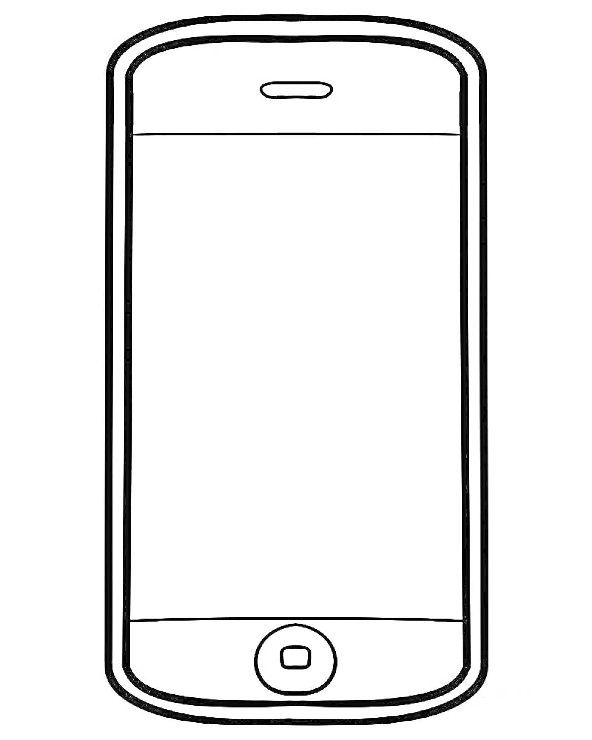 Раскраска Смартфон с экраном, динамиком и кнопкой домой