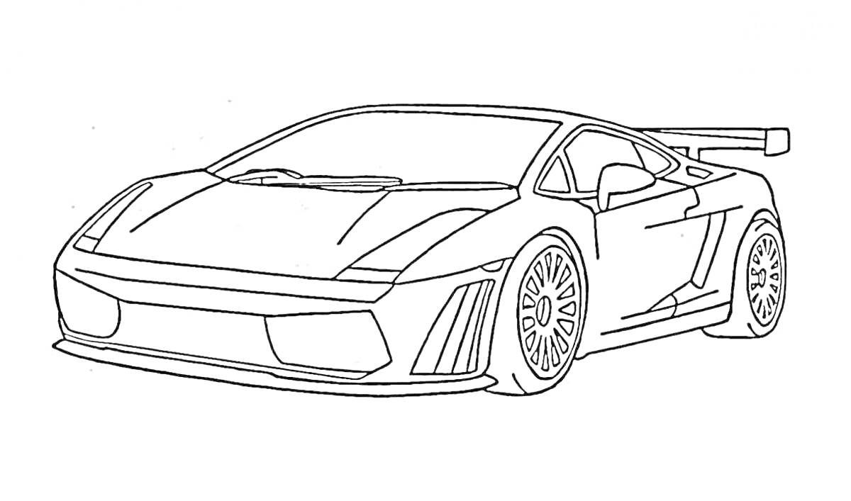 Раскраска Lamborghini с аэродинамическим обвесом и задним спойлером