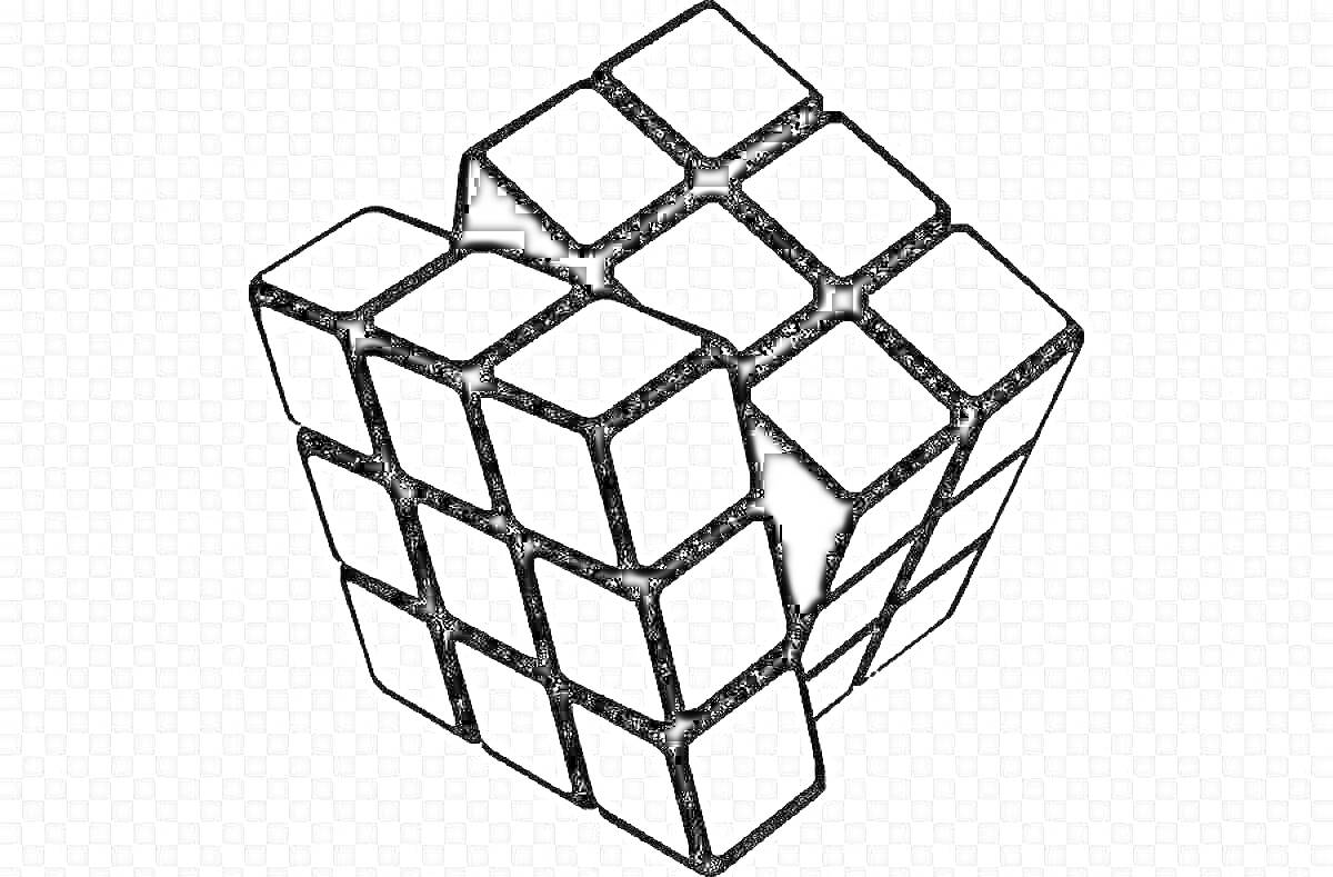 Раскраска черно-белый рисунок кубика Рубика с деформированными гранями