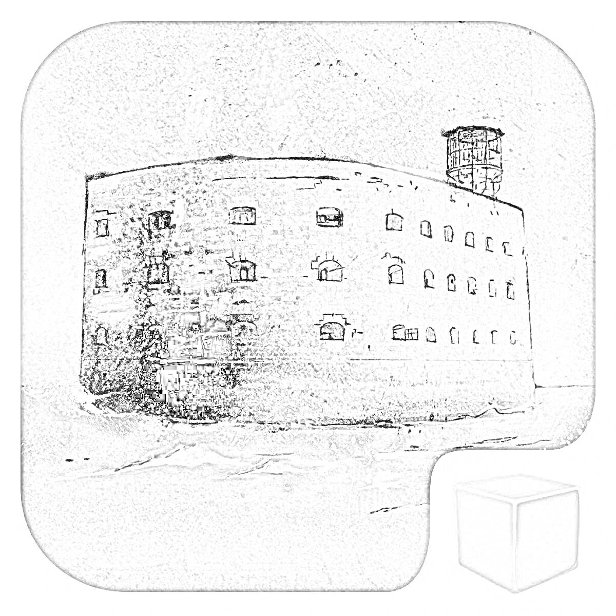 Раскраска Форт Боярд с башней и волнами
