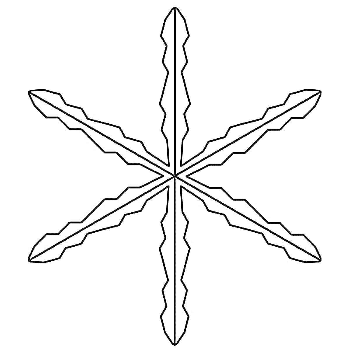 Раскраска Снежинка с шестью ветвями и зазубринами