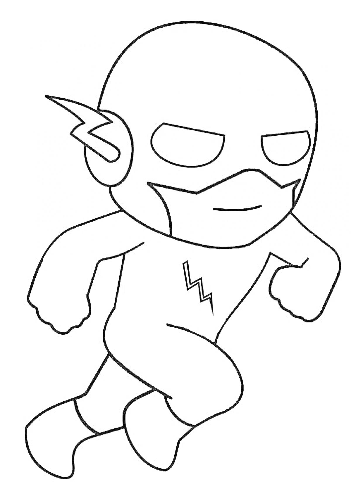 Раскраска Супергерой Бегущего Флеша в простом стиле, маска с молнией, костюм с молнией на груди