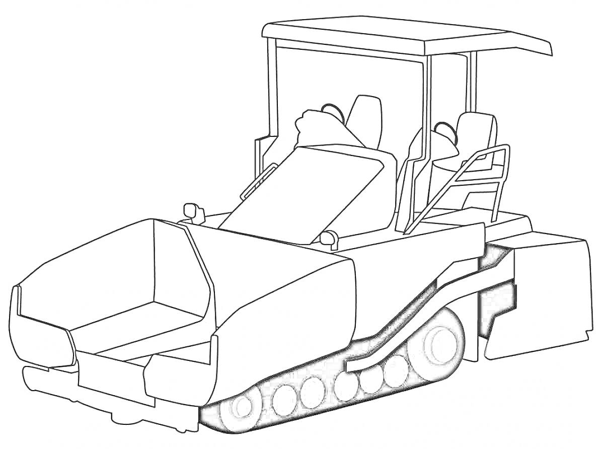 На раскраске изображено: Бульдозер, Строительная техника, Крыша, Гусеницы, Колёса, Уборочная машина
