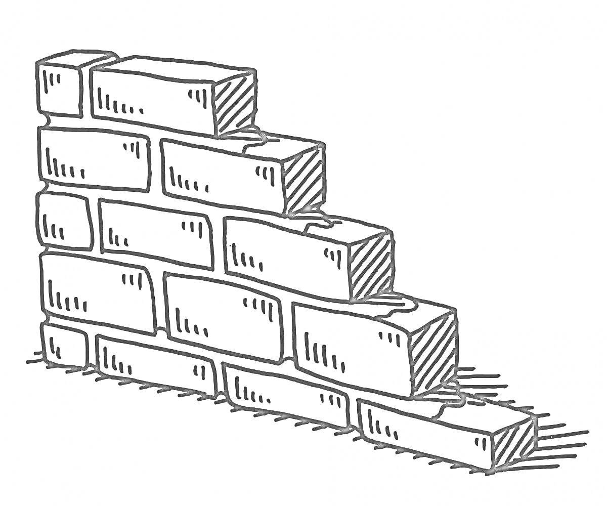Неполная кладка кирпичной стены ступенчатой формы.