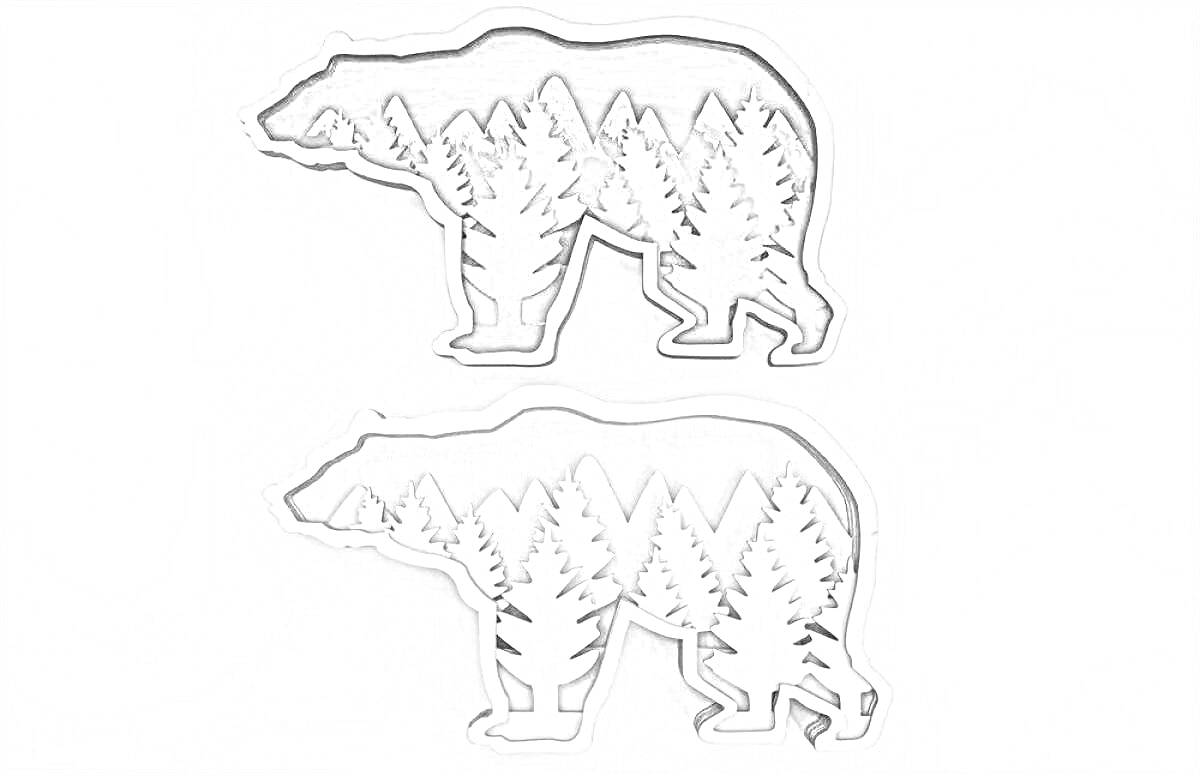 На раскраске изображено: Фанера, Многослойная, Медведь, Лес, Горы, Дизайн, DIY, Природа