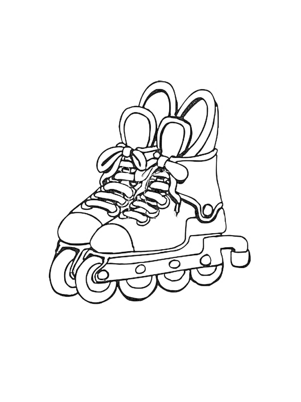 Раскраска Роликовые коньки (пара) с шнурками и колесами