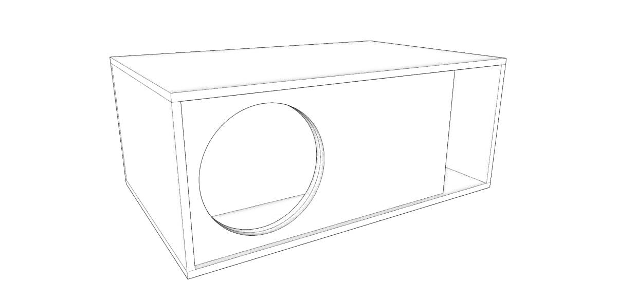 Короб для сабвуфера с круглым отверстием и фазоинверторным лабиринтом