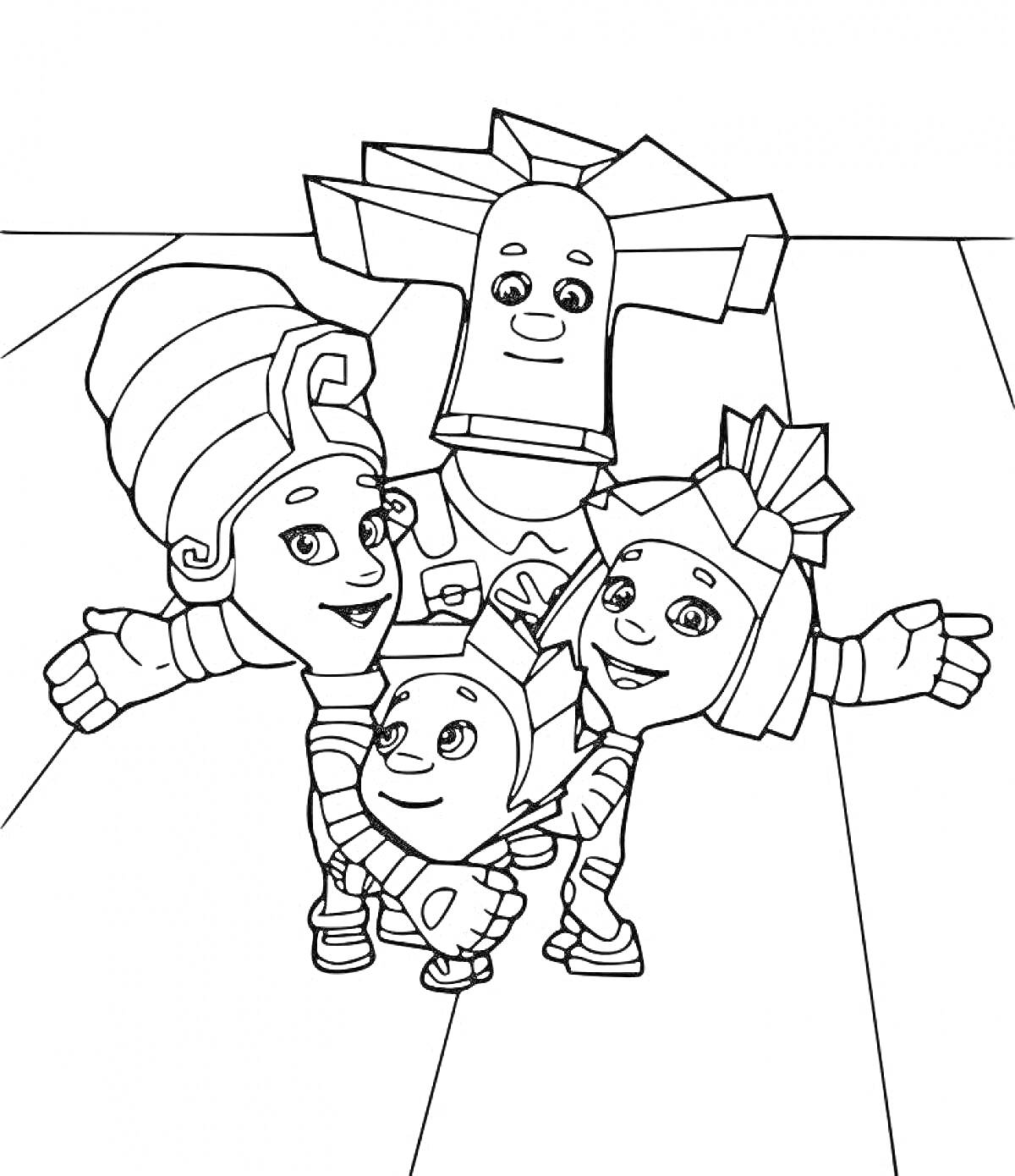 На раскраске изображено: Семейная сцена, Детский мультфильм