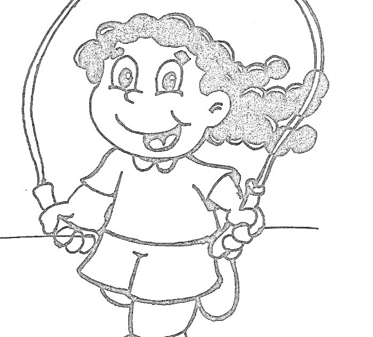 Раскраска Девочка, прыгающая на скакалке