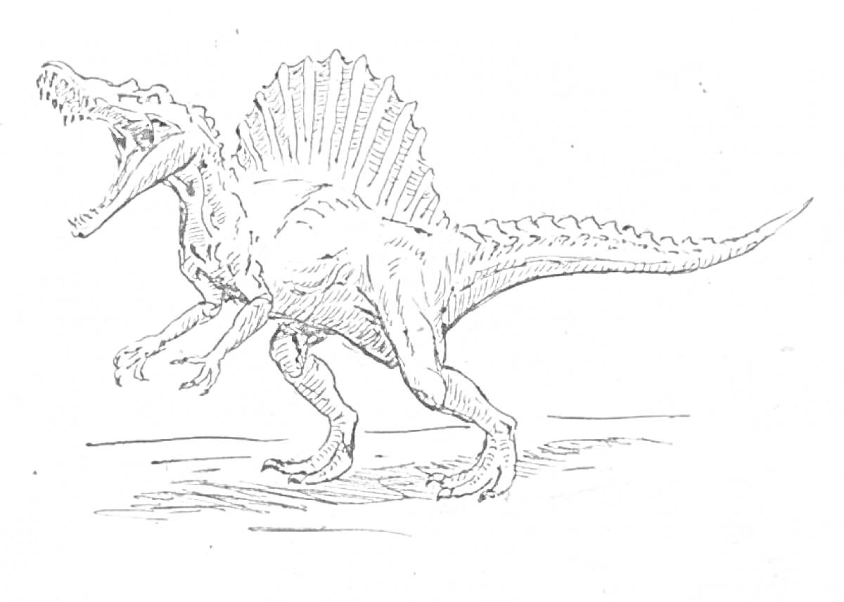 Спинозавр на задних лапах с раскрытой пастью