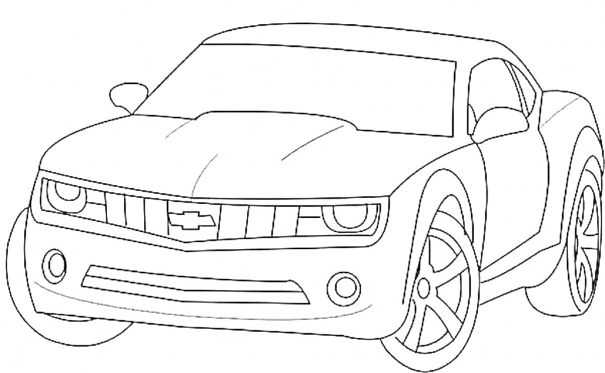 На раскраске изображено: Шевроле Камаро, Спорткар, Творчество