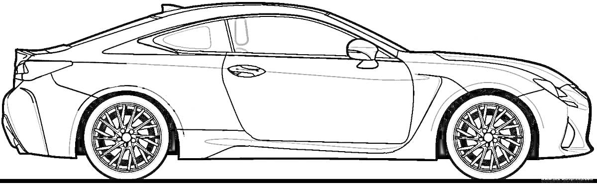 На раскраске изображено: Лексус, Купе, Транспорт, Спорткар