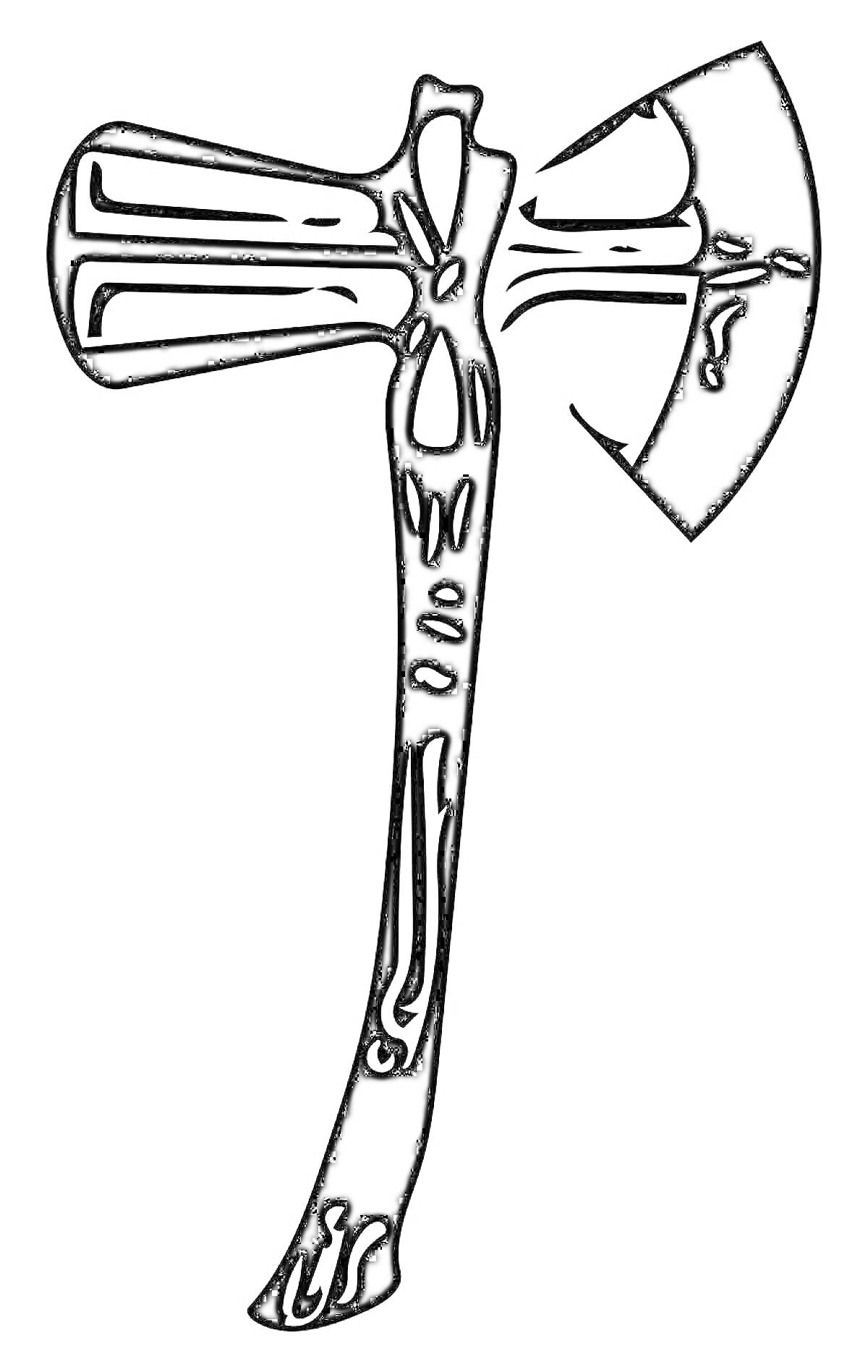 Раскраска Силуэт топора (молота Тора) с узорами