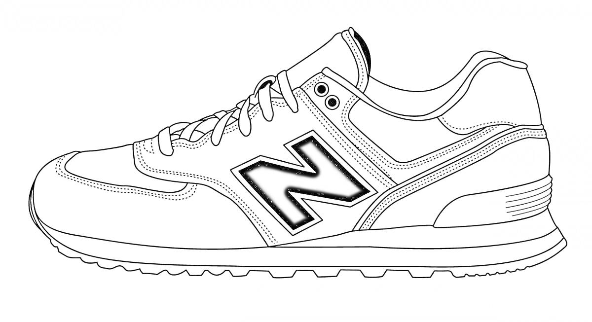 На раскраске изображено: Обувь, Спорт, Шнурки, Буква N, Спортивная обувь