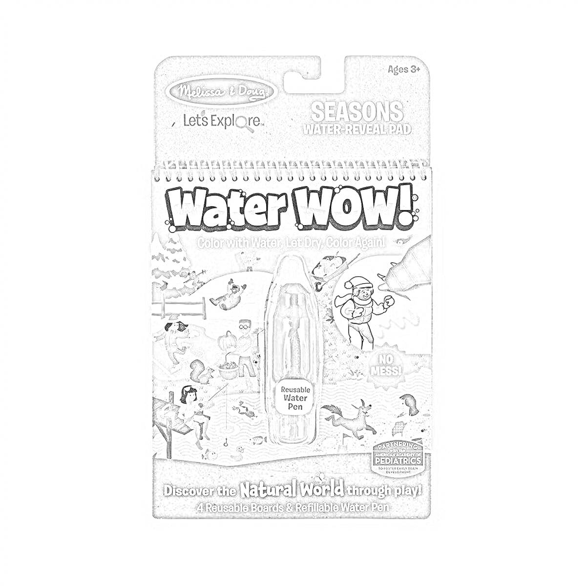 Раскраска Water WOW! Seasons: Water-Reveal Pad. 4 Reusable Boards & Refillable Water Pen. Color with Water, Let Dry, Color Again! Discover the Natural World through Play.