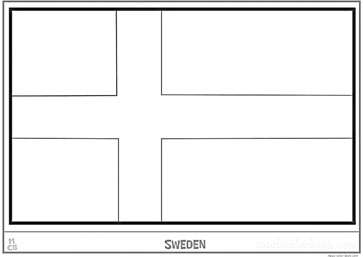 На раскраске изображено: Флаг, Швеция, Крест, Надпись
