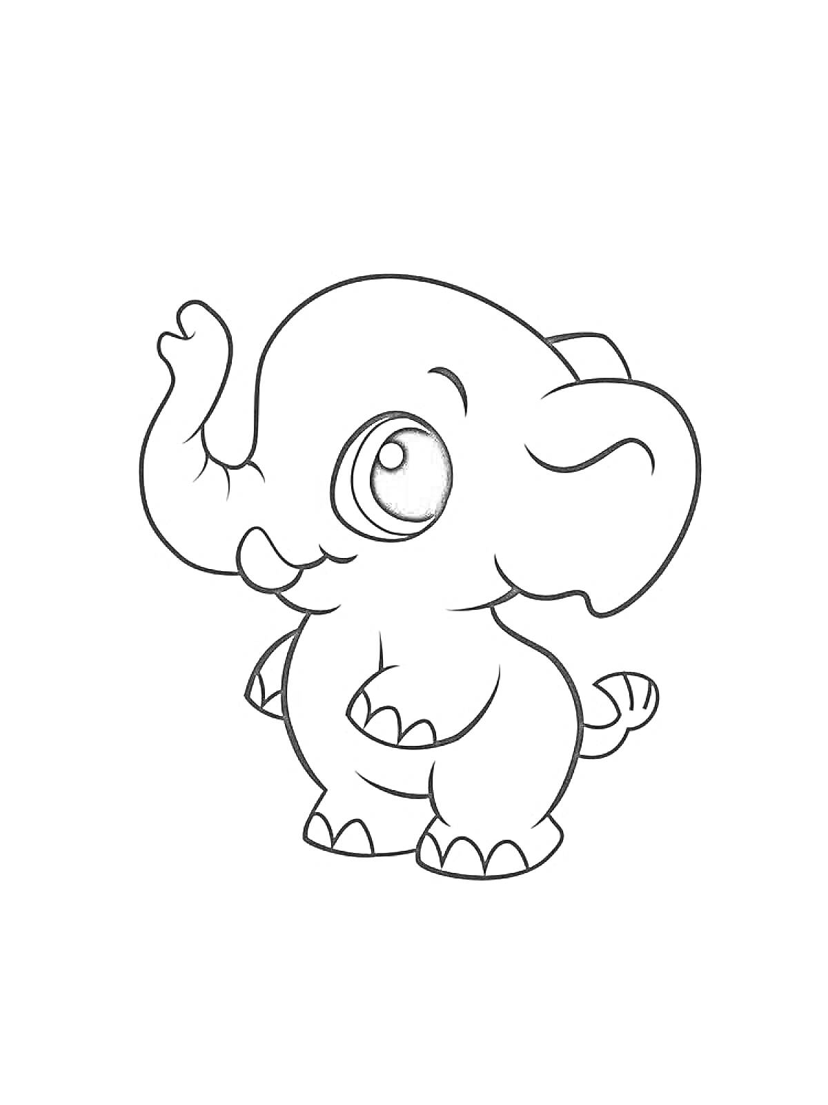 Милый слоненок с поднятым хоботом