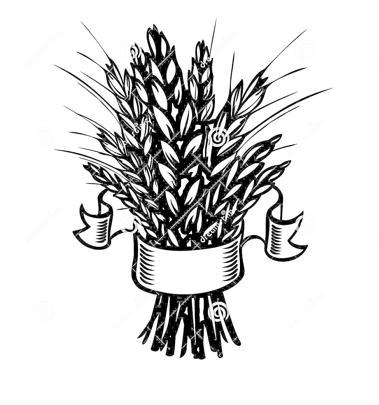 Раскраска Пучок колосьев пшеницы с лентой