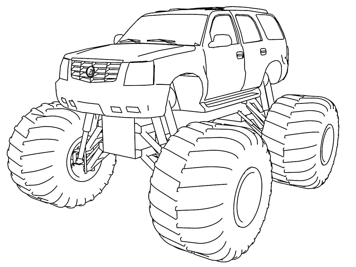 Раскраска Внедорожник монстр-трак с большими колёсами