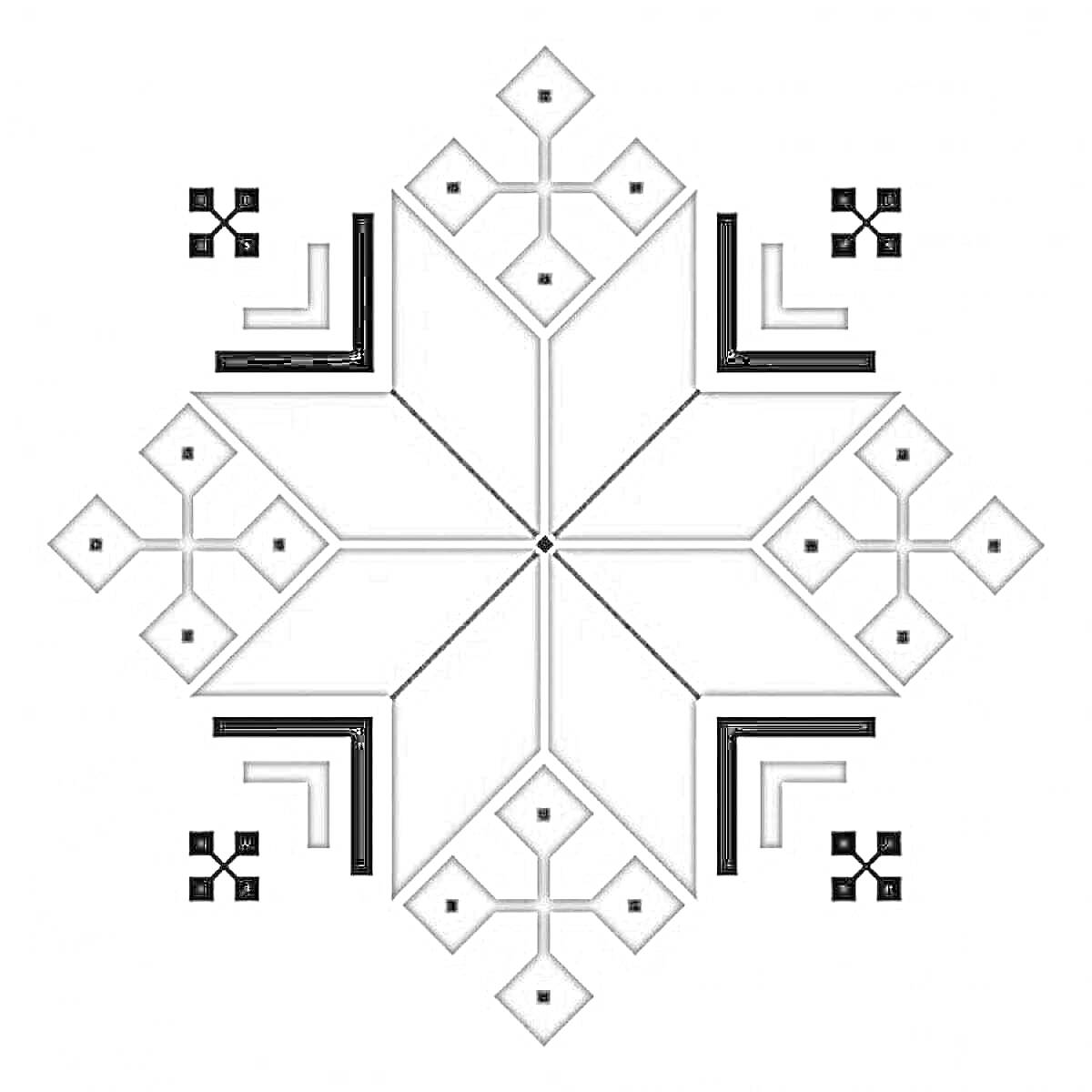 Раскраска чувашский орнамент с ромбами, крестами и линиями