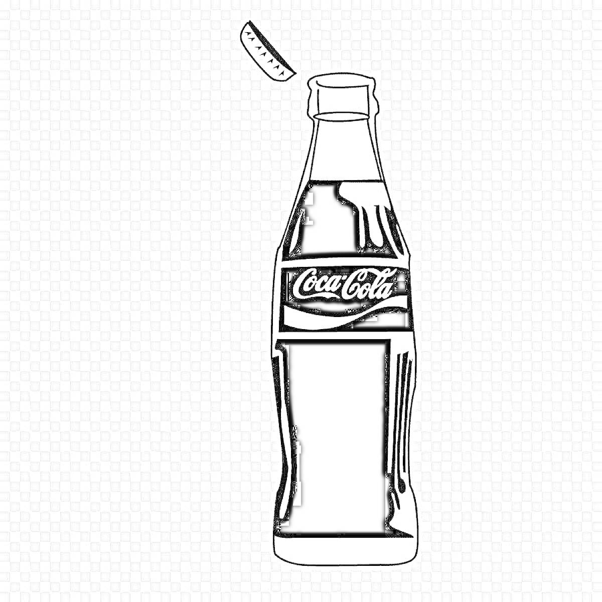 На раскраске изображено: Газировка, Бутылка, Coca-Cola, Крышка, Напиток, Логотипы