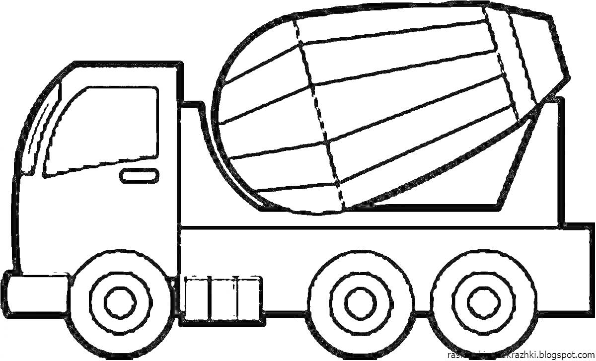 Раскраска Бетономешалка с колесами и кабиной