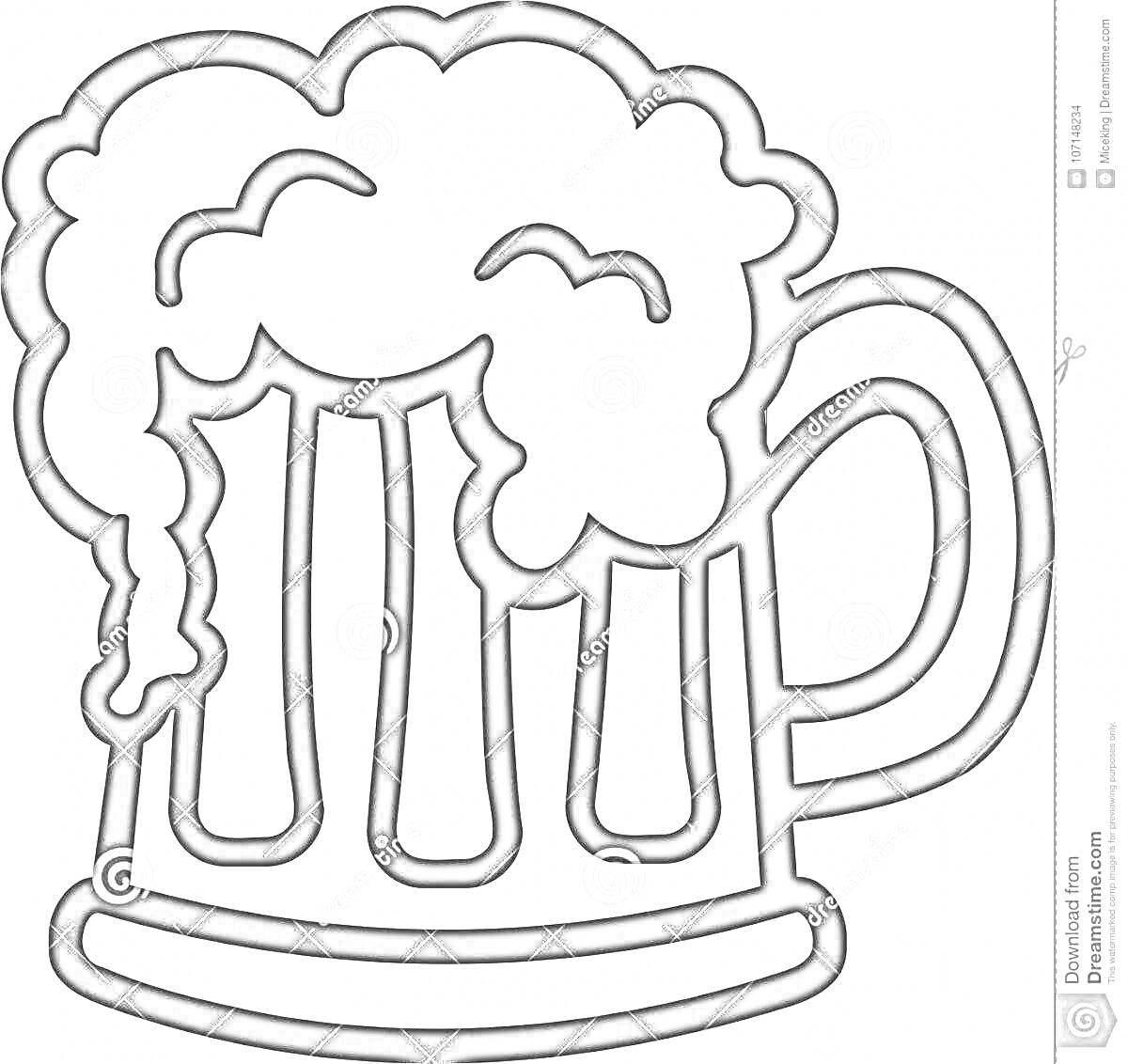 На раскраске изображено: Пиво, Пена, Напиток, Линии, Контурные рисунки, Кружки