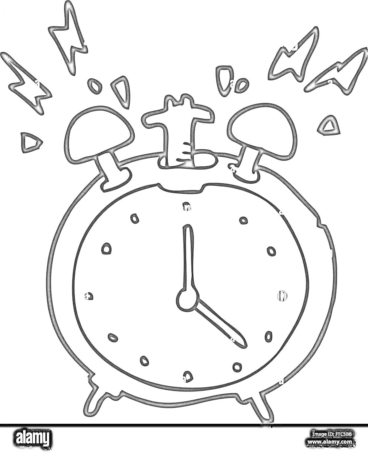 На раскраске изображено: Будильник, Часы, Время, Контурное изображение, Утро, Для детей