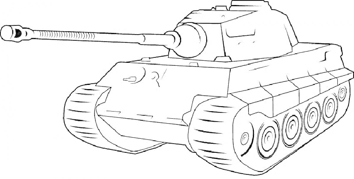 На раскраске изображено: Танк Т-34, Танк, Военная техника, Гусеницы, Оружие, Раскрашивание, Контурное изображение, Для детей