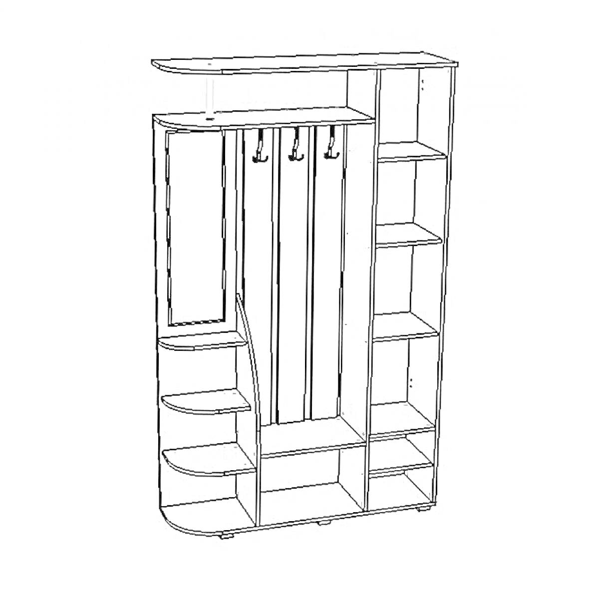 Прихожая с полками, крючками для одежды, зеркалом и тумбой