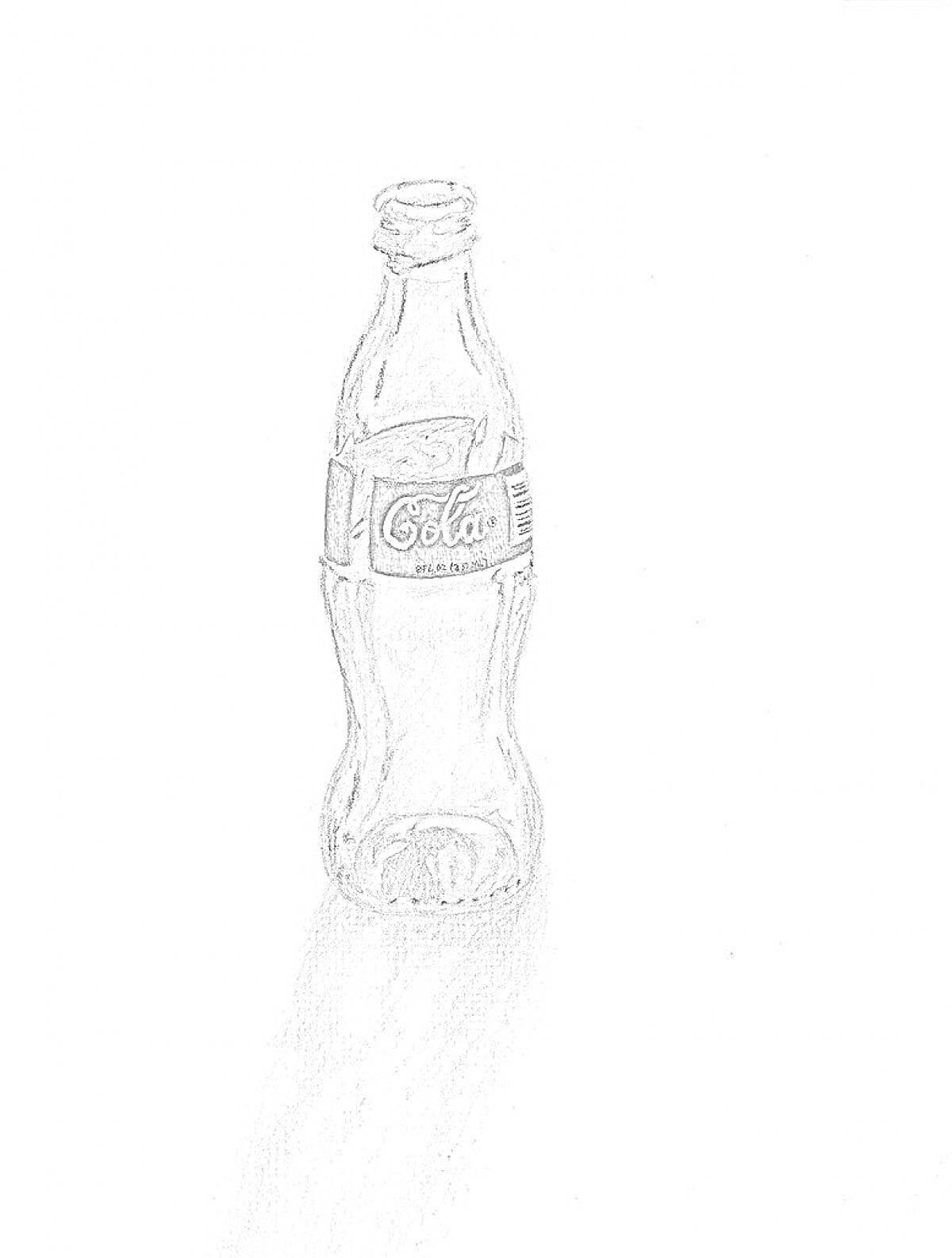 Раскраска Пустая стеклянная бутылка от кока-колы, с этикеткой, на черно-белом рисунке.