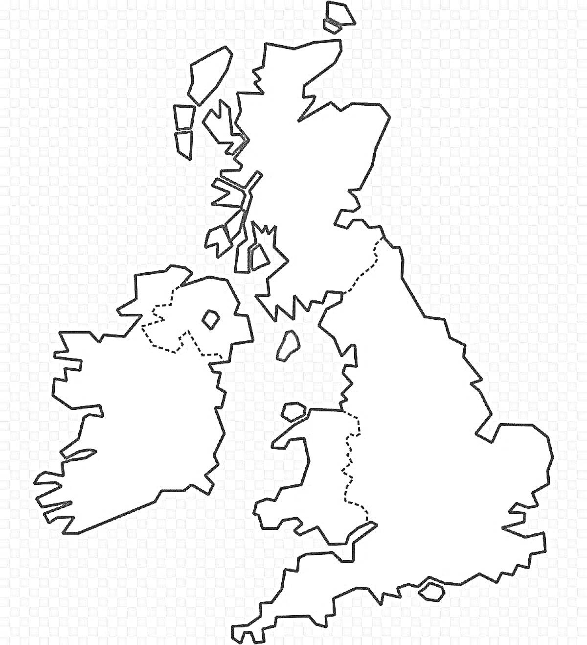 Раскраска карта Великобритании с границами, без цветов