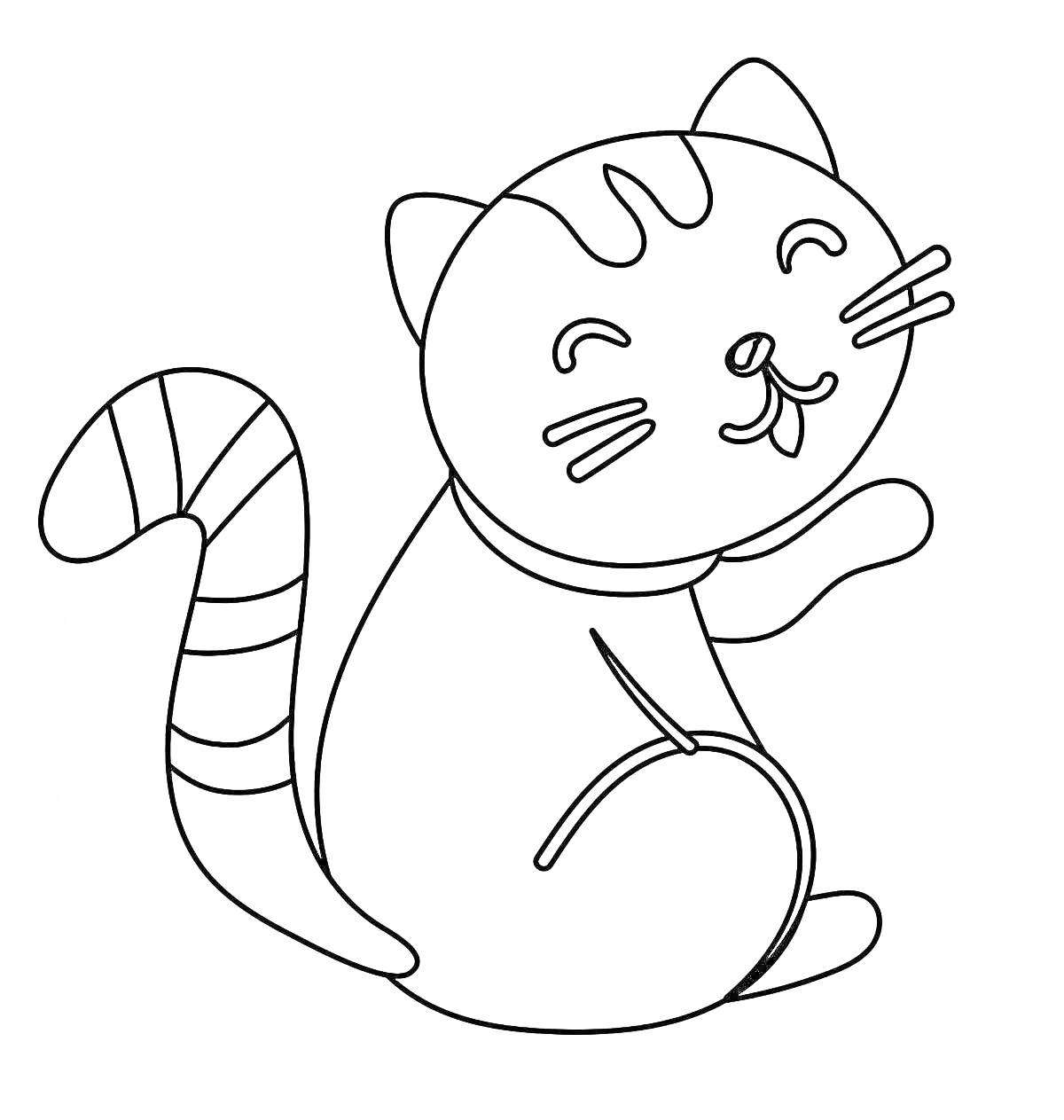 Раскраска Счастливая кошка с полосатым хвостом