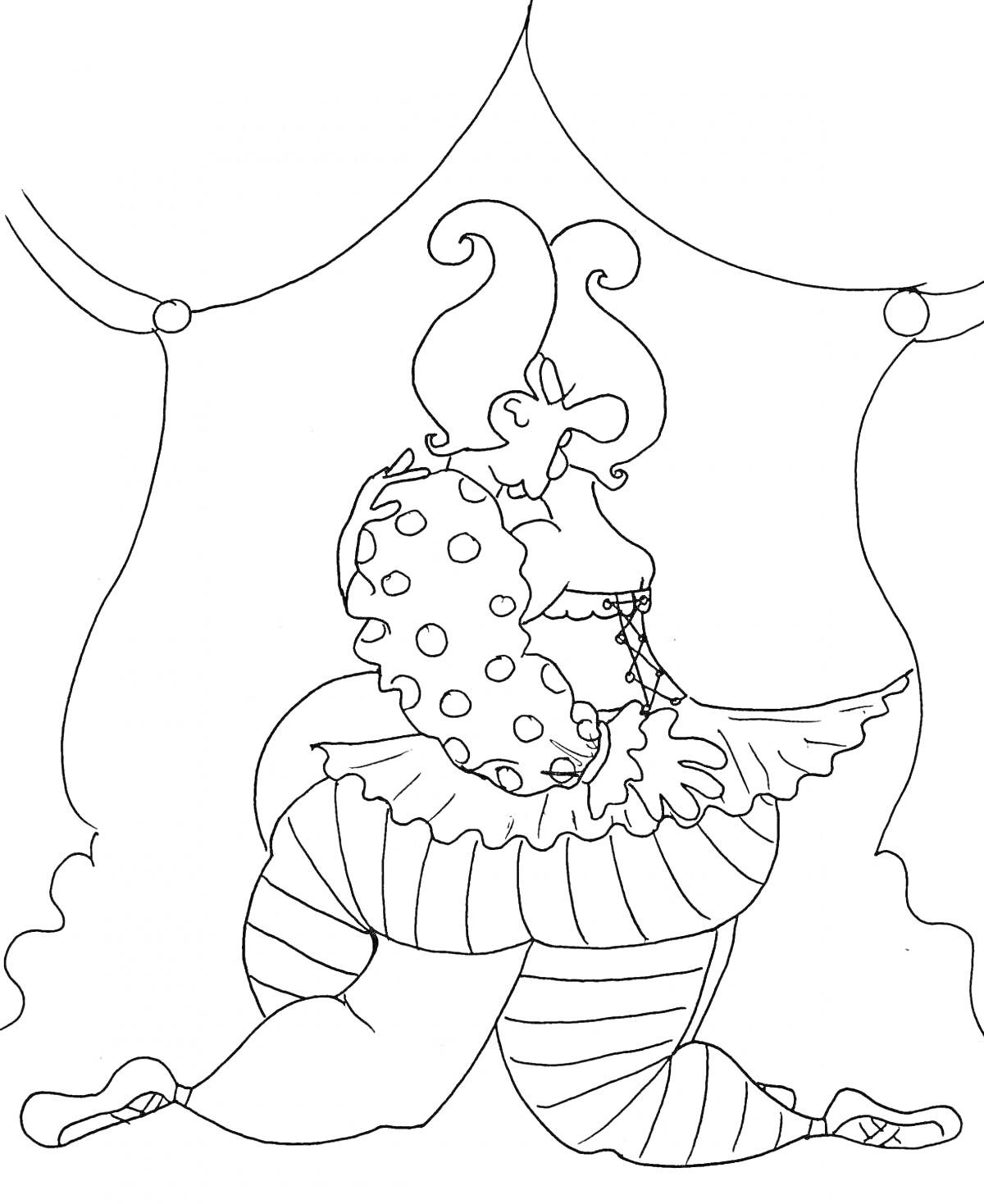 Раскраска Клоун в пляжном костюме перед занавесом